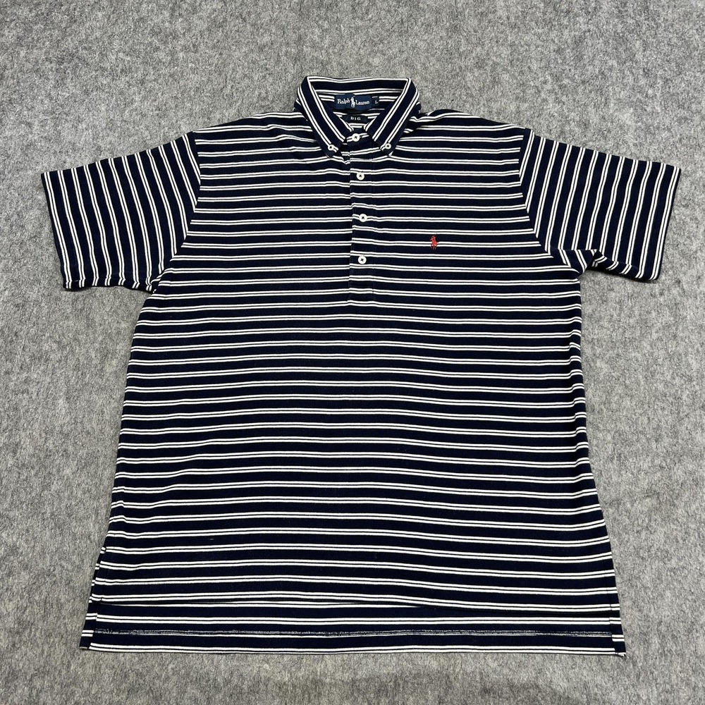 Vintage Polo Ralph Lauren Polo Shirt Mens L Blue Big Stripe Button Down Pony